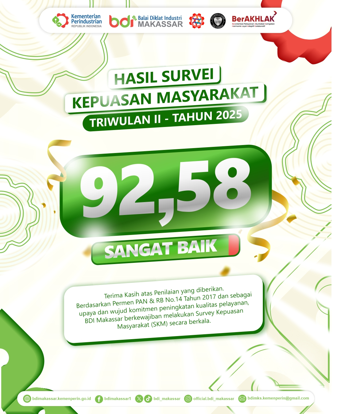 BDI Makassar meraih Skor Indeks Kepuasan Masyarakat sebesar 92,58 Triwulan kedua Tahun 2025